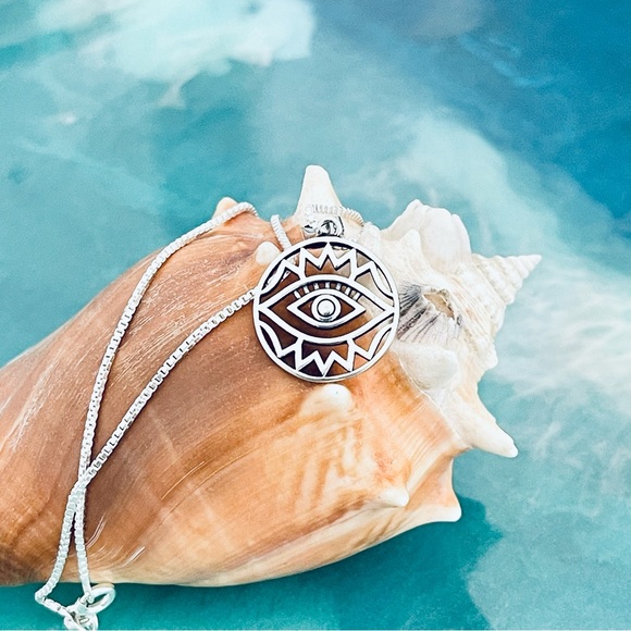 Jewelry - Sterling Silver All Seeing Eye Necklace, Protection Jewelry Chain, Eyelashes